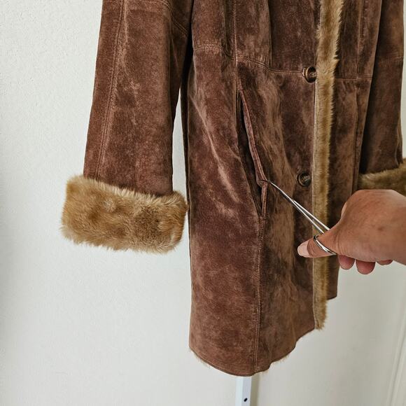 LNR La Nouvelle Rennaissance Penny Lane Brown Suede Faux Fur Button Coat Sz M - Picture 10 of 16